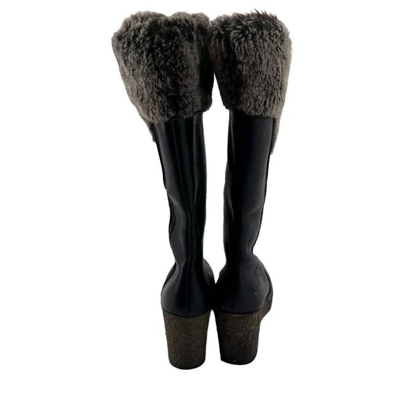 Timberland Monogram Tall Boots Faux Fur Lined Black Leather Size 9 Wedge Heel - Picture 7 of 13